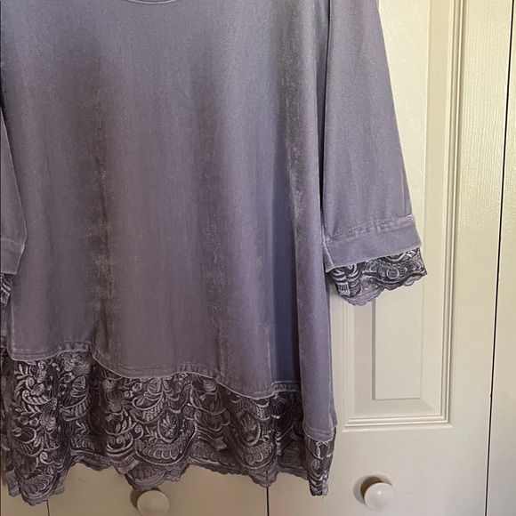 Soft Surroundings Lavender Scoop-Neck Lace-Hem Tunic - Picture 3 of 5